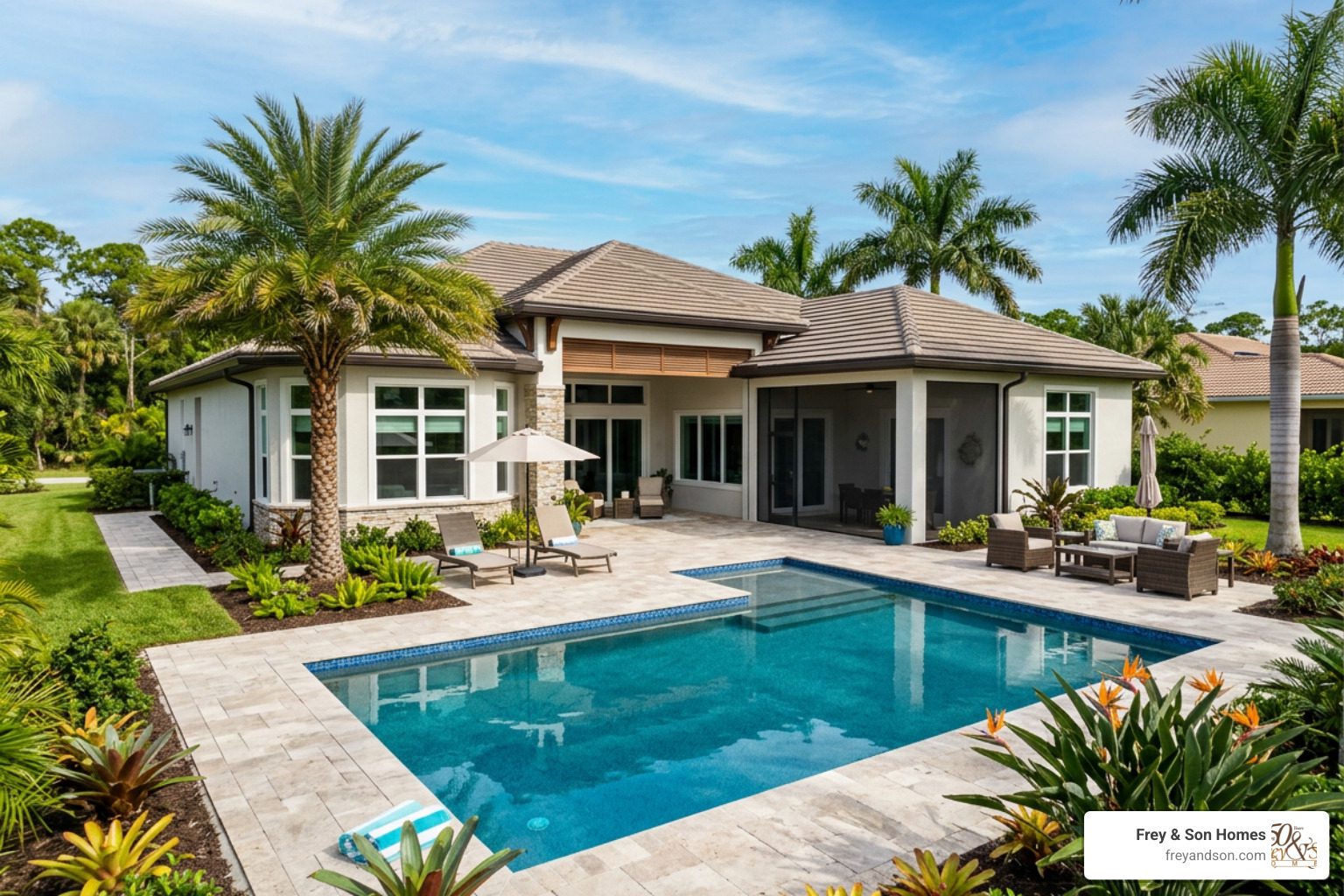 single story home with pool Southwest Florida